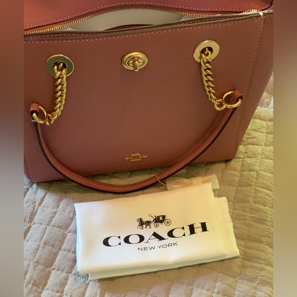 Coach Pebbled Leather Turnlock Chain Tote Rose - NWT - Picture 6 of 6
